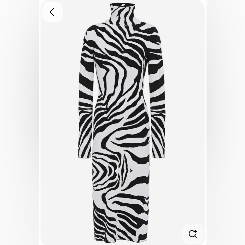 Cavalli Black & White Zebra Print Turtleneck Midi Dress - Picture 3 of 13